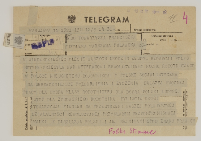 Telegram do Franciszka Fiedlera