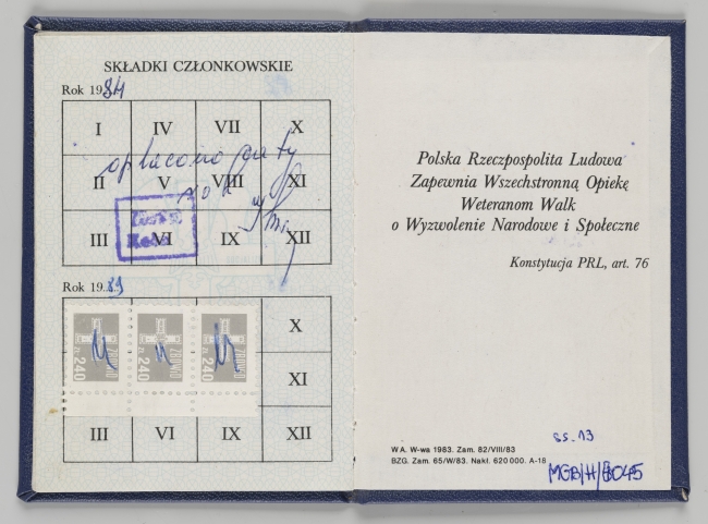 Legitymacja członkowska Związku Bojowników o Wolność i Demokrację wystawiona na nazwisko Bumy Singera