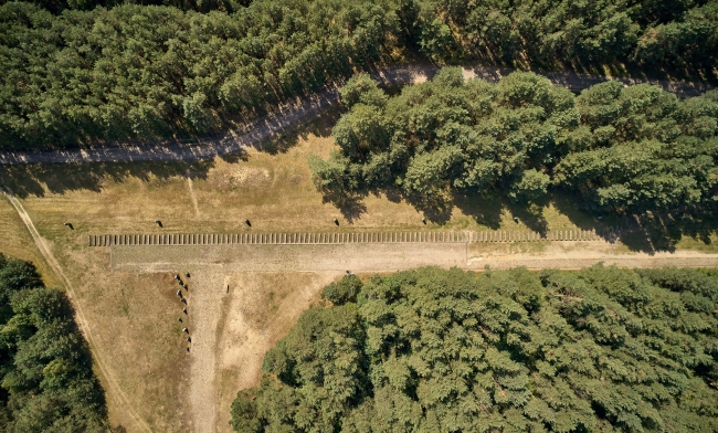 Muzeum Treblinka. Niemiecki nazistowski obóz zagłady i obóz pracy (1941-1944). Rampa kolejowa. Widok z lotu ptaka